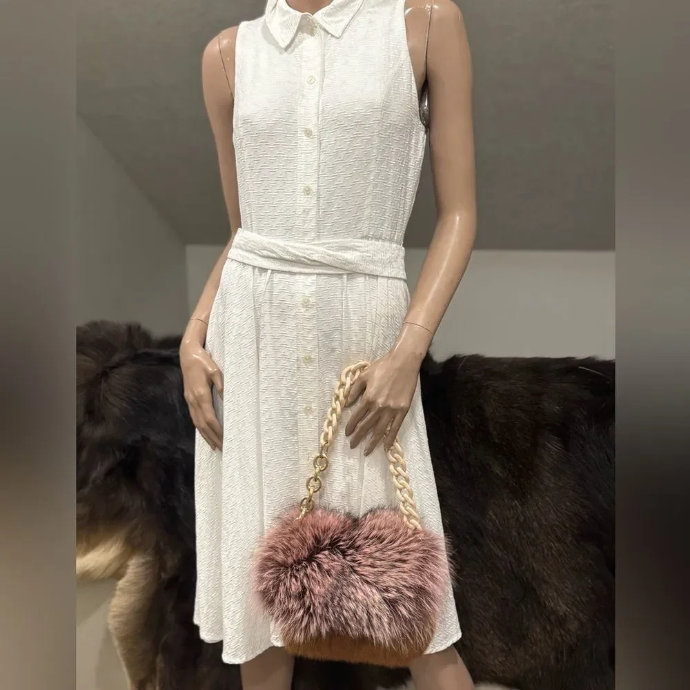 Handmade Real Mink Fur with Finn Raccoon Fur Foldover Flap Bag & 2 Strap Styles